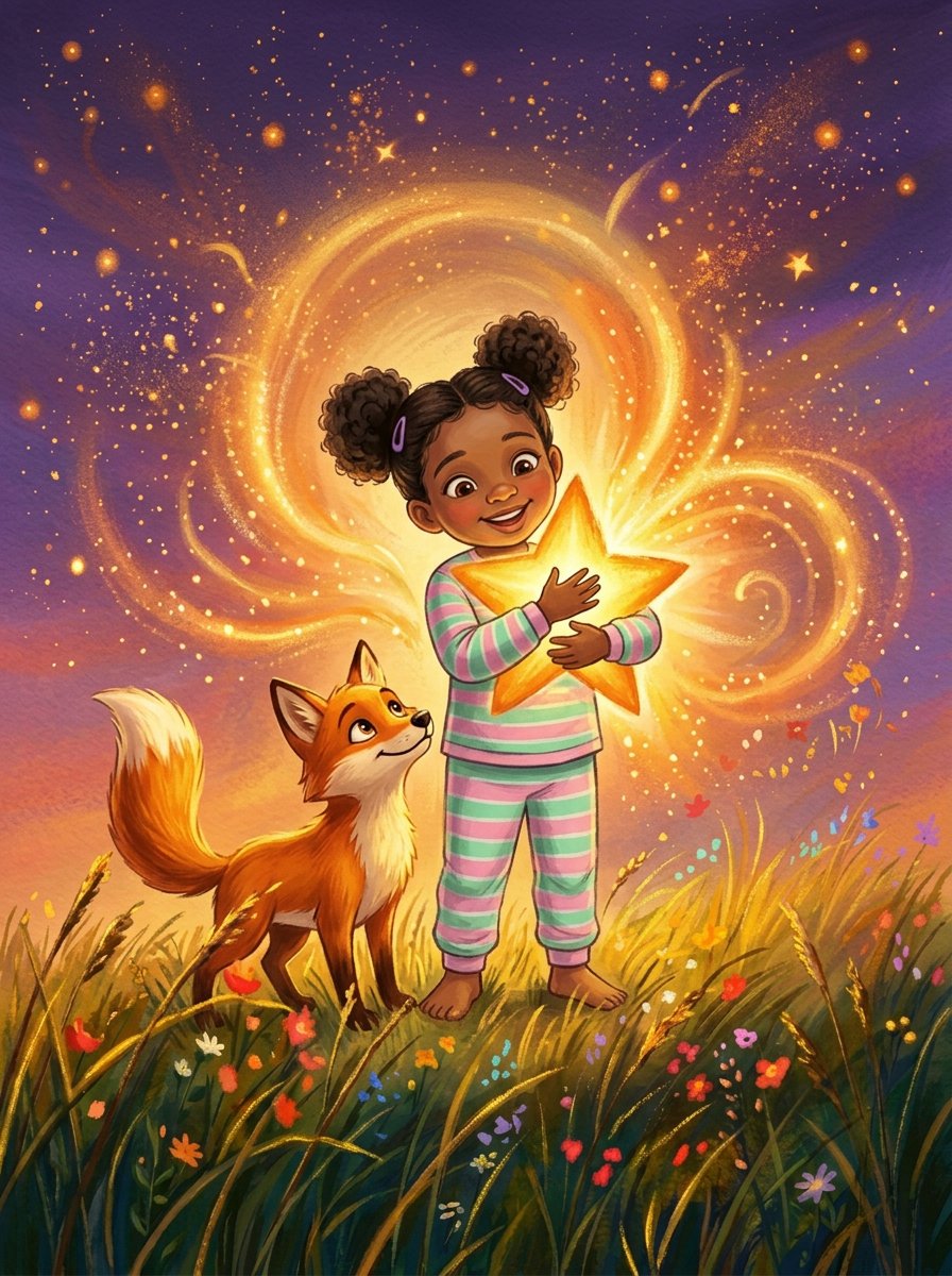 Abby catching a glowing star with her fox friend