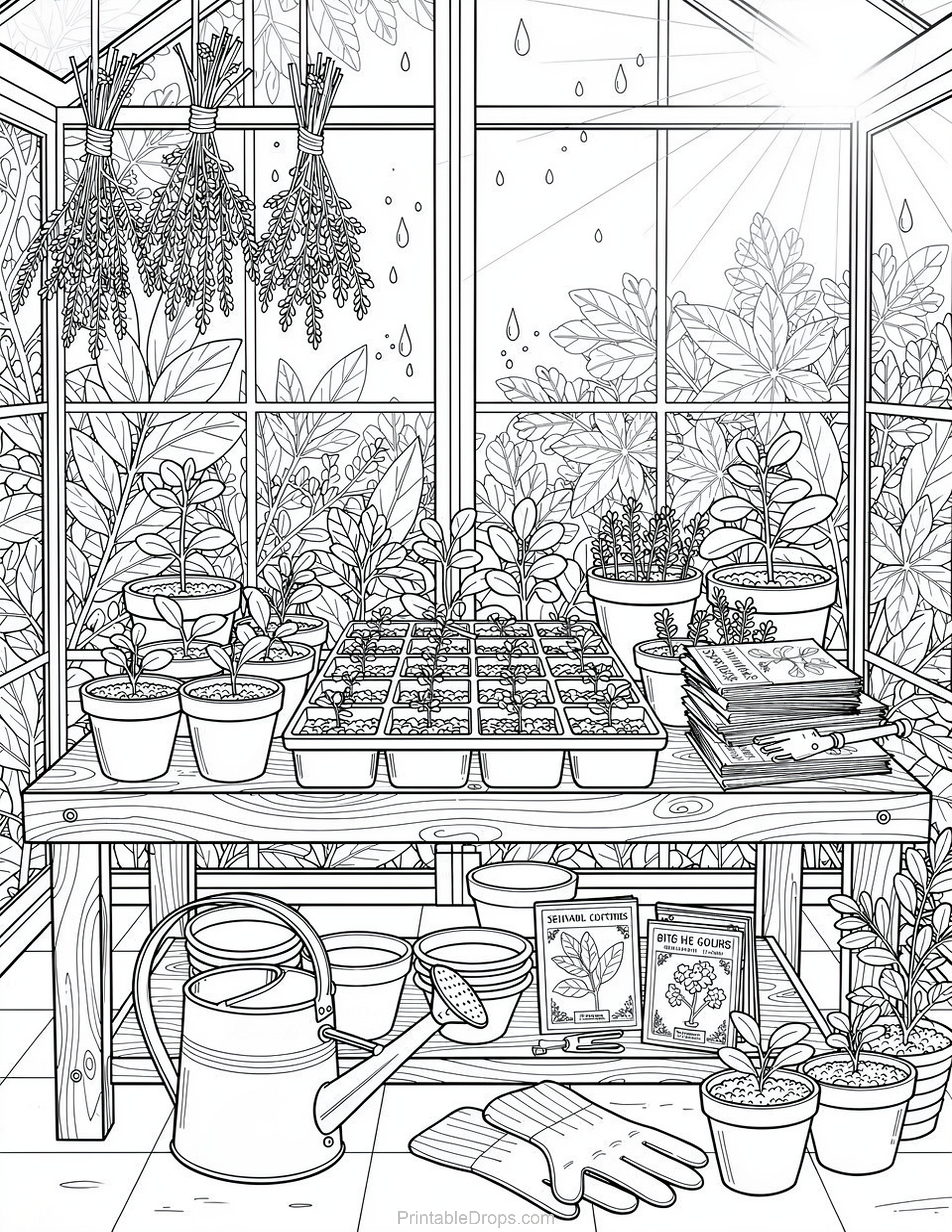 Cozy Greenhouse coloring page for kids and adults