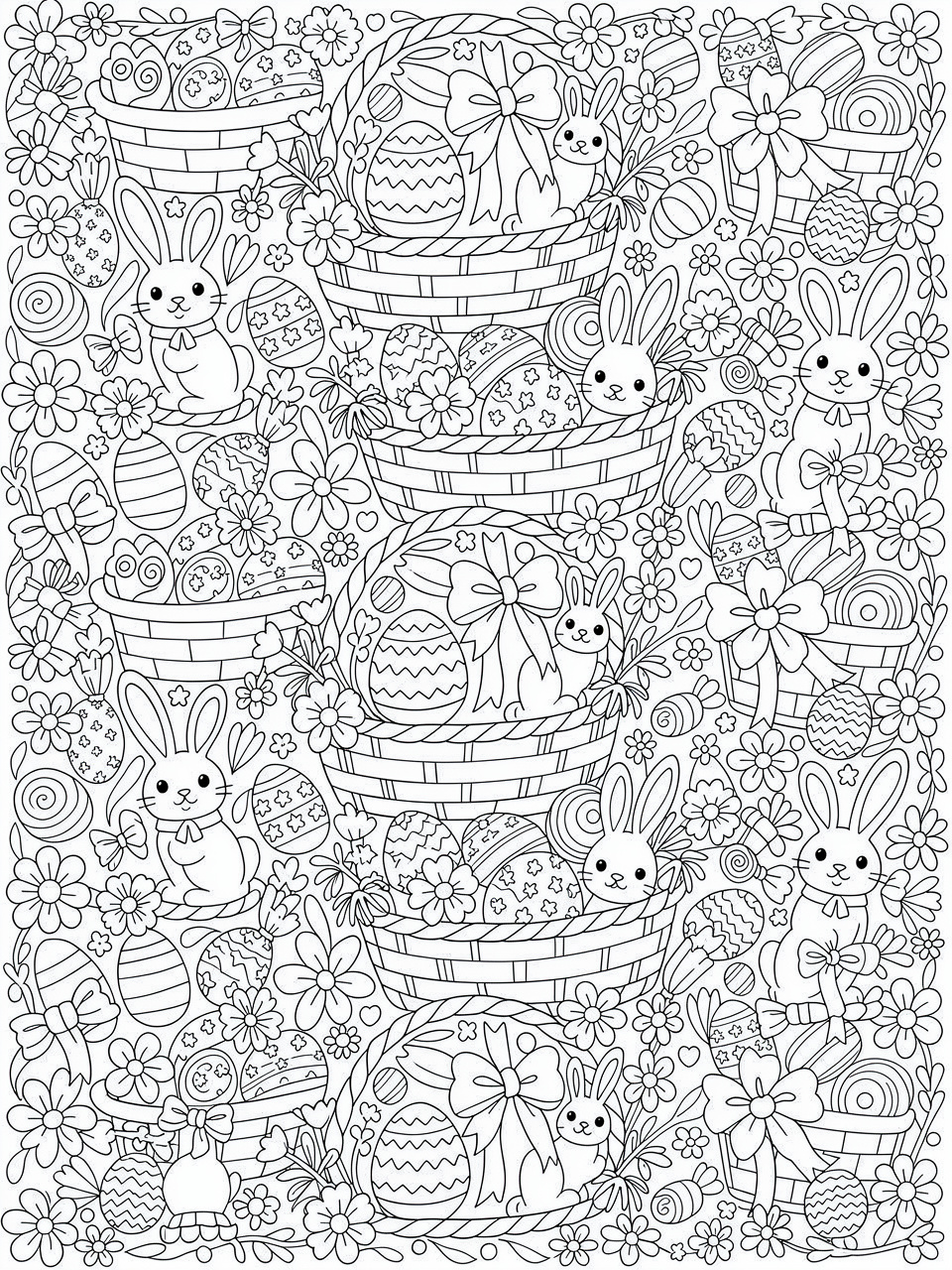 Easter basket with eggs coloring page