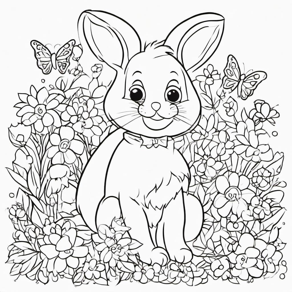Easter Bunny with Eggs coloring page for kids and adults