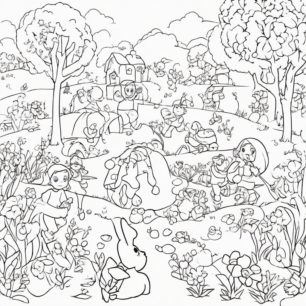 Easter egg hunt in garden coloring page
