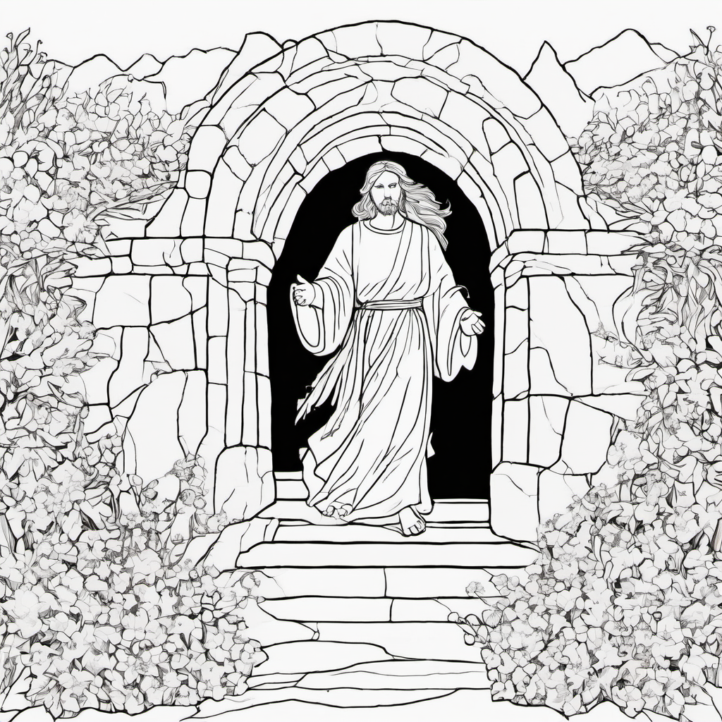Easter Empty Tomb coloring page for kids and adults
