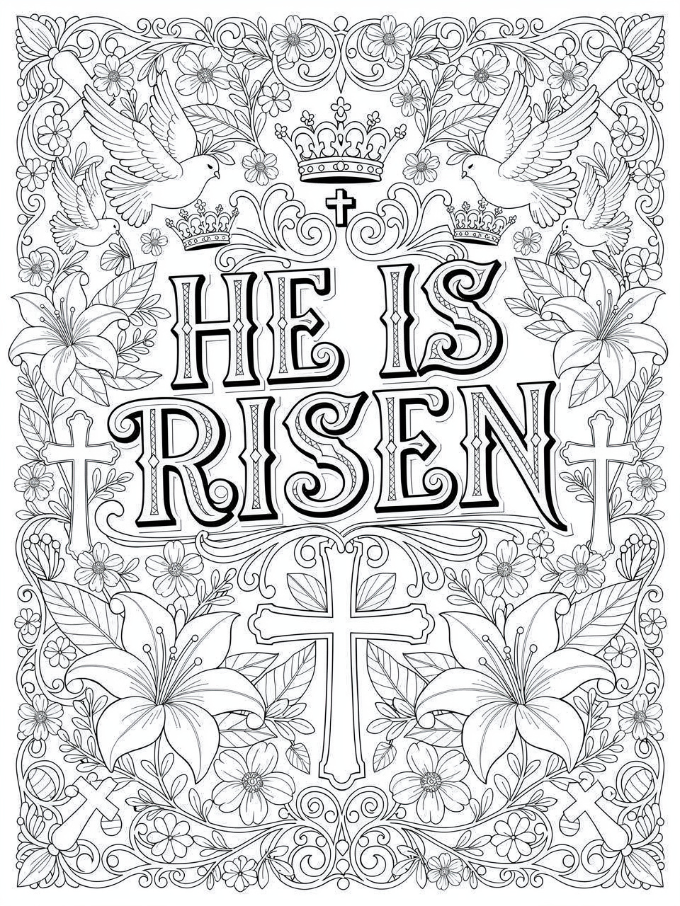 Easter He is Risen coloring page for kids and adults