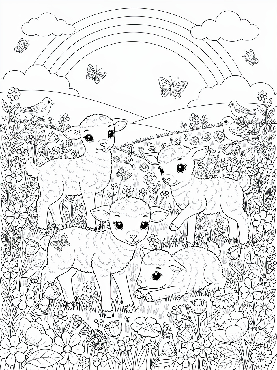 Easter Lamb Spring coloring page for kids and adults