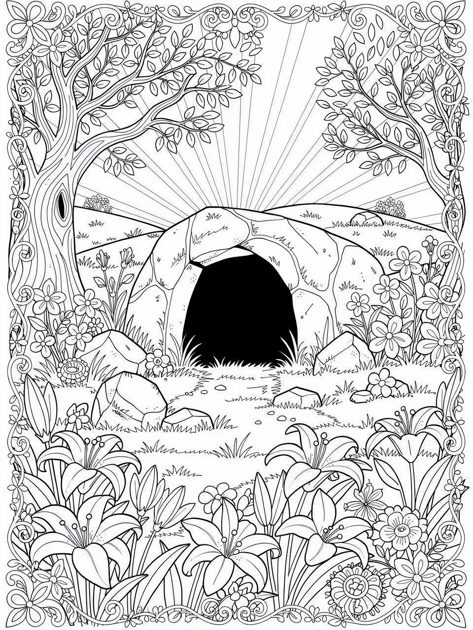 Bible Resurrection coloring page for kids and adults