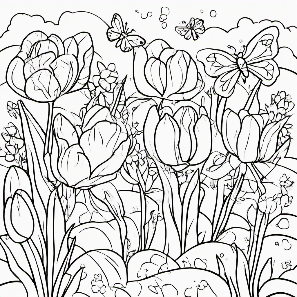 Easter Spring Flowers coloring page for kids and adults