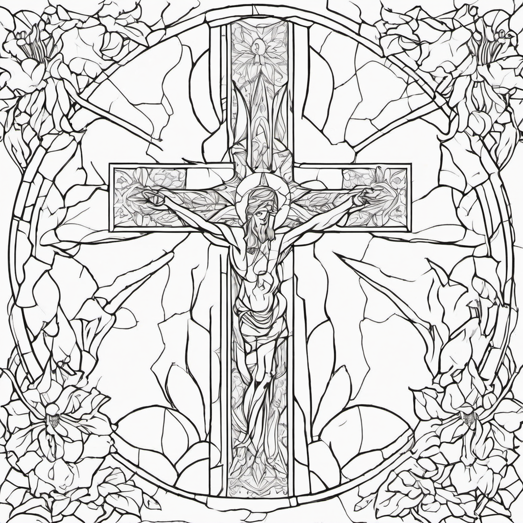Easter Tulips and Cross coloring page for kids and adults
