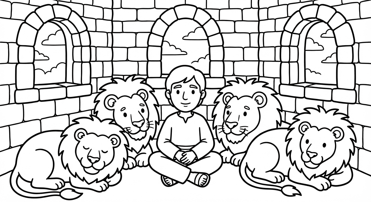 Free Printable Daniel and the Lions Den Coloring Page - PrintableDrops
