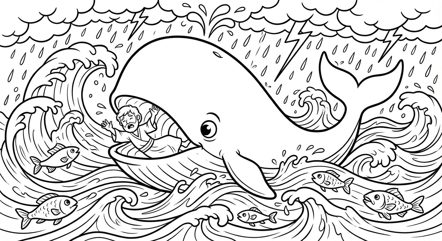 Free Printable Jonah and the Whale Coloring Page - PrintableDrops