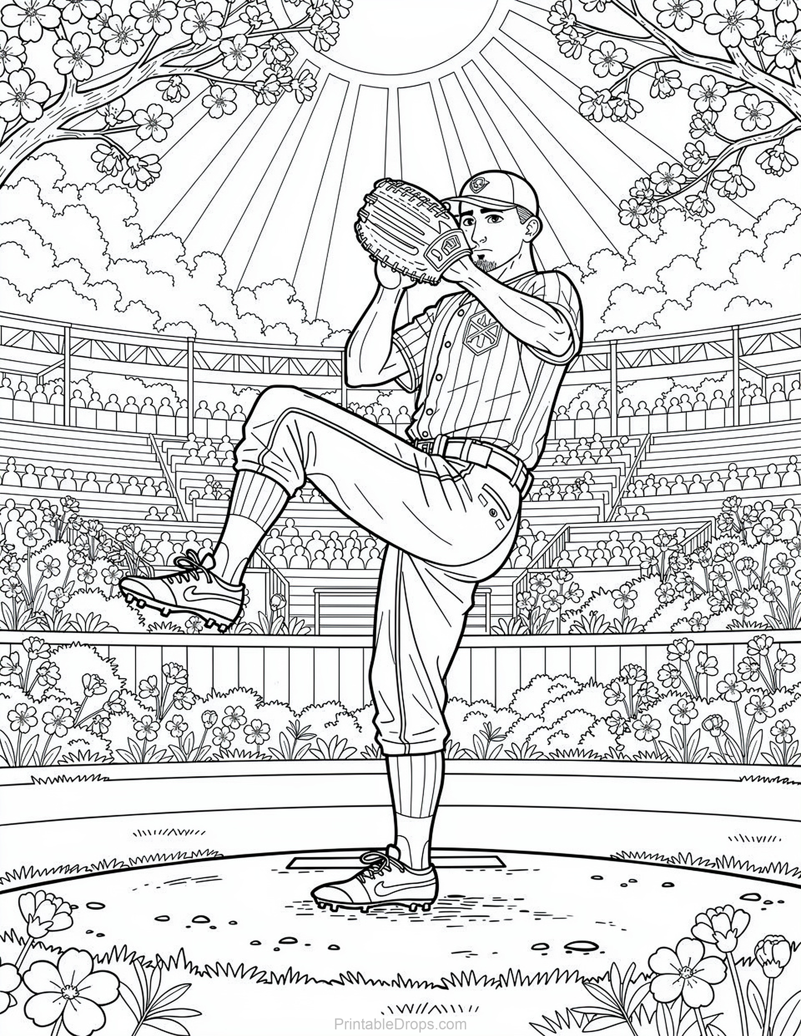 Sports Baseball coloring page for kids and adults