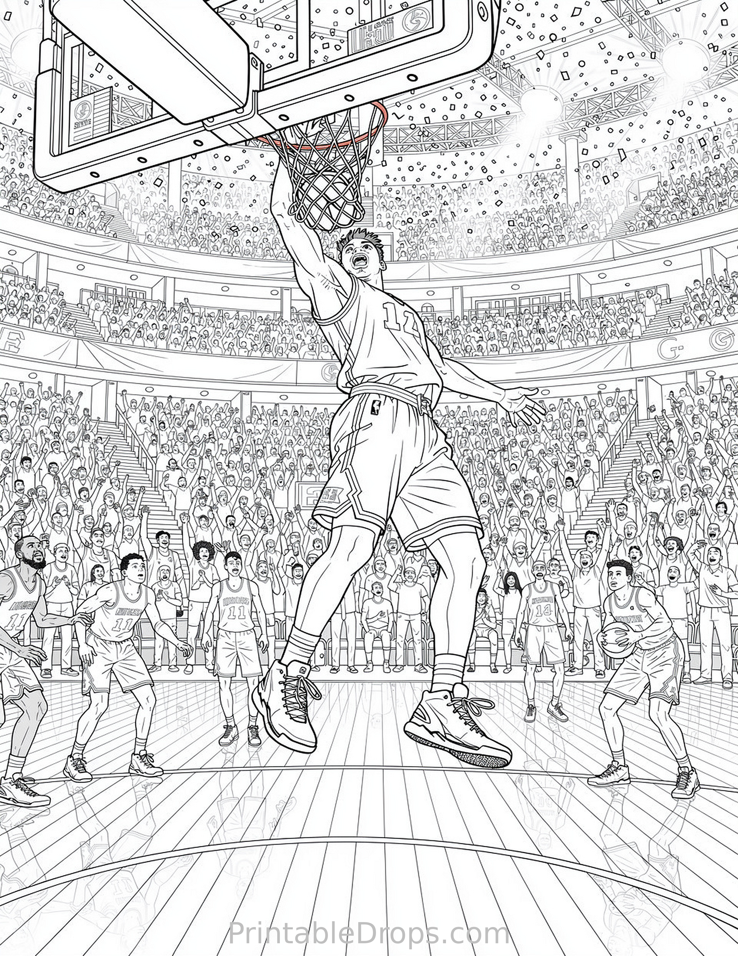 Sports Basketball coloring page for kids and adults
